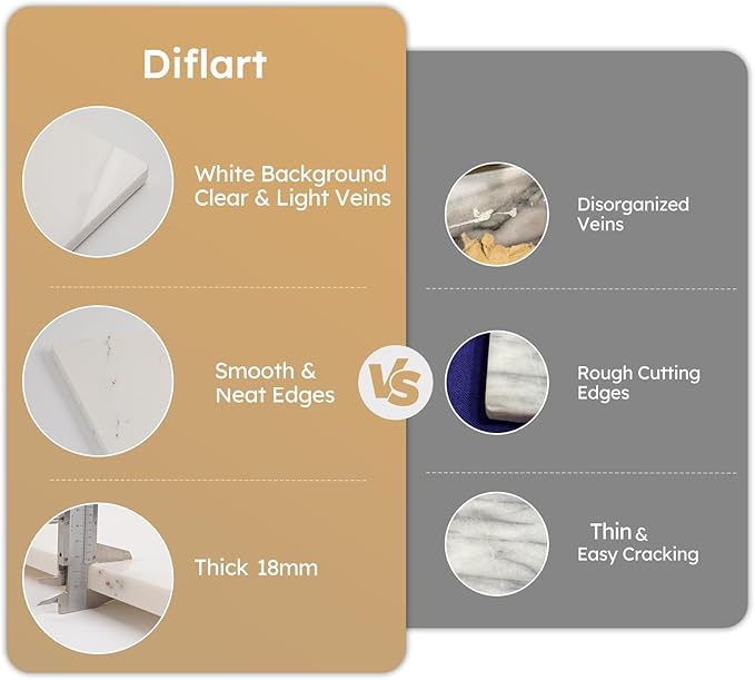 Diflart Natural Marble Stone Cutting Board for Kitchen, 16x20 Inch, White with Gold Veins, Marble Slab Pastry Board Large with Non-Slip Feet for Baking, Cheese, Charcuterie, Chocolate, Pack of 1 Pcs