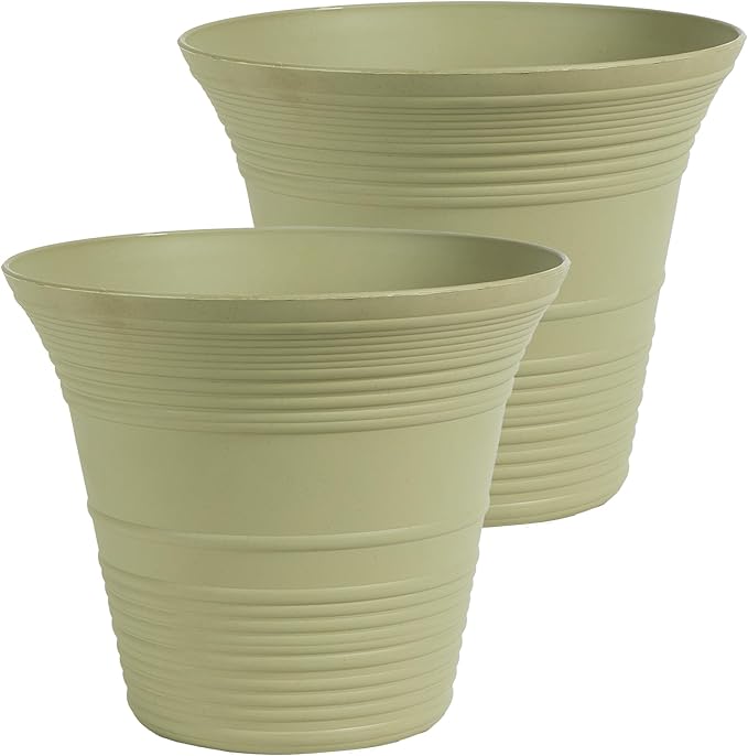 The HC Companies Sedona Round Self-Watering Pot - Lightweight Self Care Planter - Plastic Planter for Herbs & More - Durable Plant Pots for Indoor Plants & Outdoor Plants (14" Seafoam, Pack of 2)