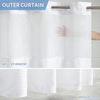 Furlinic Stall Shower Curtain No Hook with Snap in Liner,Waffle Weave Waterproof Bathroom Curtains with See Through Top Window & Weighted Magnets,White,36x72 Inch