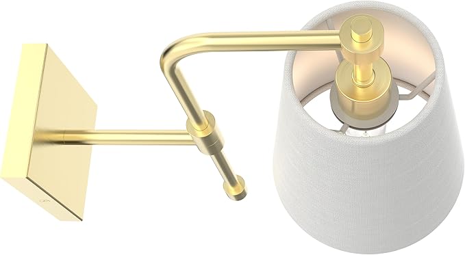 Swing Arm Wall Lamps Set of 2, Fabric Linen Shade, Hardwired Wall Mounted Light Fixture for Bedside, Living Room, Bathroom, Versatile Home Decor (Brushed Gold)