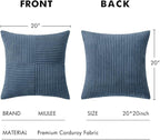 MIULEE Blue Corduroy Pillow Covers Pack of 2 Boho Decorative Spliced Throw Pillow Covers Soft Solid Couch Pillowcases Cross Patchwork Textured Cushion Covers for Living Room Bed Sofa 20x20 inch
