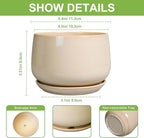 G EPGardening 4 inch Plant Pots - Ceramic Planter with Drainage Hole & Saucer, Small Plant Pots for Indoor Outdoor, Round Succulent Pot, Modern Decorative Flower Pot, Desk Decor, Garden Gifts, Beige
