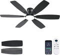 Ceiling Fans with Lights, 52 Inch Low Profile Ceiling Fan with Light and Remote Control, Flush Mount, Reversible, 3CCT, Dimmable, Quiet, Black Ceiling Fan for Bedroom Indoor/Outdoor Use