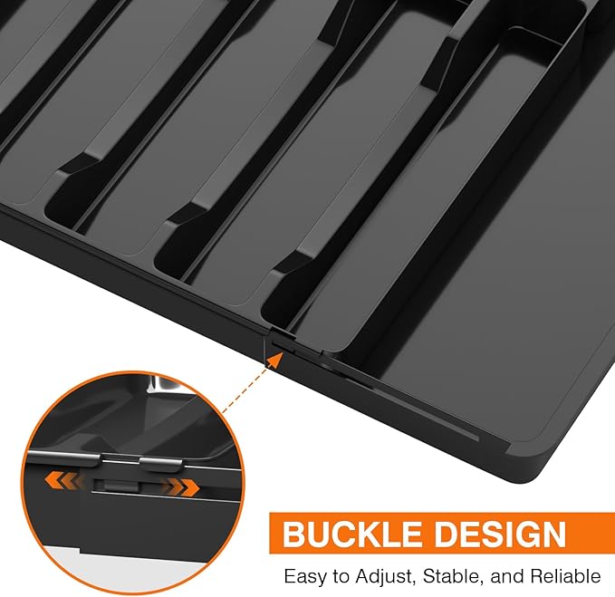 Large Silverware Organizer, Expandable BPA Free Kitchen Silverware Drawer Organizer, 9 Slots Cutlery Utensil Tray with Dividers, Adjustable Flatware Storage Holder for Spoons Forks Knives