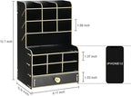 Marbrasse Wooden Desk Organizer, Multi-Functional Pen Holder, Desktop Stationary Organizer, Storage Rack for School Home Office Art Supplies (B16-Black)
