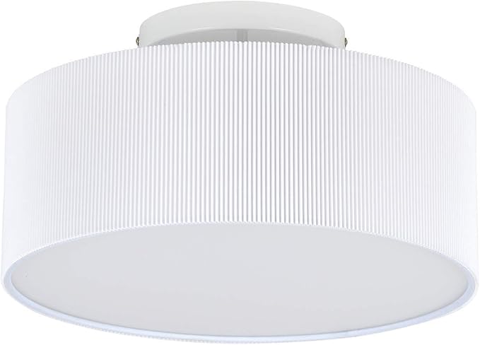 SomSom Ceiling Light, 15'' Modern Stripe Fabric Pendant Light Shade Flush Mount, Large Drum Lampshade, Lamps for bedrooms, Flush Chrome Matt, 3 Bulbs