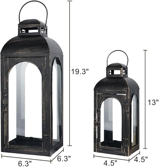 NEEDOMO Lanterns Decorative Indoor,Set of 2 Outdoor Lanterns for Porch, 20" Metal Frame Candle Holders Hanging Lights,with Glass, Spring, Fall, Christmas