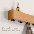 Pack Coat Rack Wall Mount Hidden Key Rack Entryway Hooks Solid Wood Veneer Panel Coat Hanger Wall Shelf with Hook Stainless Steel for Bedroom Kitchen Hallway Bathroom (Oak, 5 Hooks)