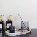 OOBOOB Oval Natural Marble Bathroom Tray for Decor Countertop, Marble Vanity Tray for Candles Perfume, Jewelry, Cosmetics, Elegant Vanity Organizer for Jewelry, Perfume