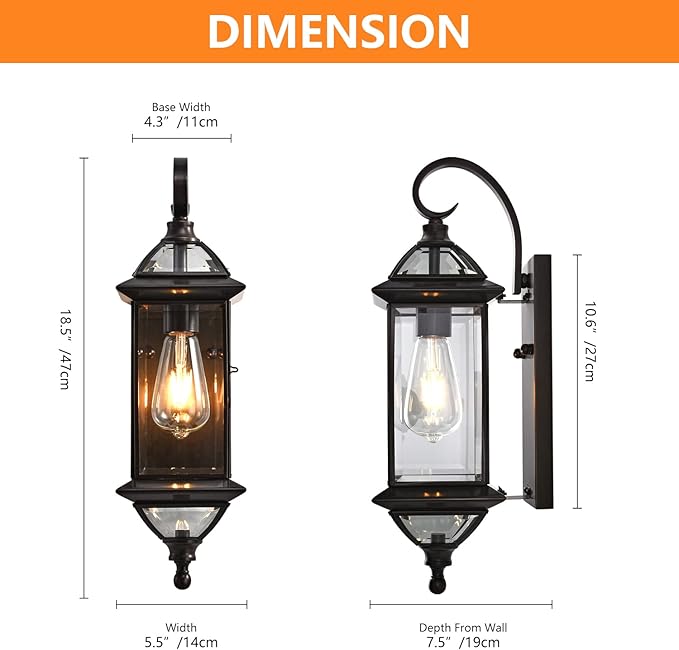 Milaii 18.5" H Copper Outdoor Wall Lights Exterior Waterproof Wall Sconce Light Fixture E26 Socket Oil Rubbed Bronze Porch Light with Clear Glass Lantern Wall Lamp for Front Porch Garage Patio