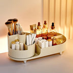 Rotating makeup organizer,Large Capacity Cosmetic Display Case, easy to hold all of your makeup products, at least 20 makeup brushes/eyeliner,10 lipsticks,8 skincare products(Ivory)