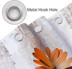 Rustic Farmhouse Shower Curtain, Farm Orange Daisy Floral Fall Flowers and Butterfly on Country Wooden Autumn Shower Curtain for Bathroom, Yellow Grey Gray Red Gold Curtain with 12PCS Hooks, 47X70IN