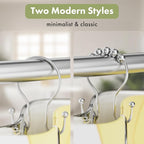 AmazerBath Silver Shower Curtain Hooks, Shower Curtain Rings, Simple Double Shower Curtain Hooks Rust Proof, Metal Smooth Glide Shower Hooks for Shower Curtain Rod, 12 Pcs Shower Rod Hooks