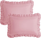 KKJIAF King Size Pillow Cases Set of 2, Light Pink, Polyester, Envelope Closure, 20" x 36", Ruffled, Fade Resistant