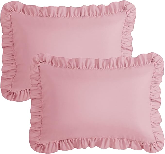KKJIAF Ruffle Pillow Cases Standard Size Set of 2, Ruffled Pillow Covers with Envelope Closure, Wrinkle Resistant Pillowcases 20" x 26", Ruffled Pillow Shams, Light Pink