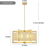 ALISADABOY Sprayed Gold Chandelier for Dining Room 21.25’’ Modern Farmhouse Geometric Drum Chandelier Industrial 6 Light Pendant Light Fixtures for Kitchen Island Entryway Foyer Hallway