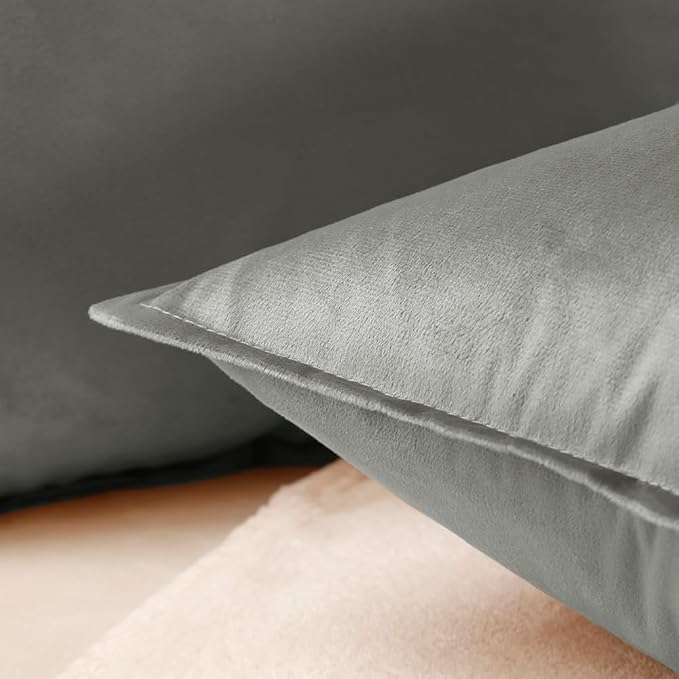 VAKADO Throw Pillow Covers 16x16 Set of 2 Grey Velvet Decor Decorative Couch Cushion Autumn Fall Euro Pillowcases with Fringe Home Bed Decoration for Sofa Bedroom Office