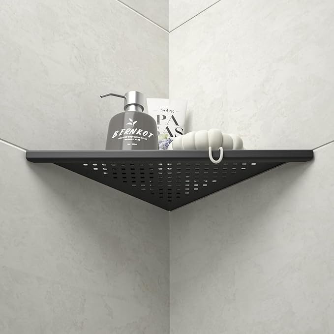 Corner Shower Shelf 2 Pack, 304 Stainless Steel Shelf for Bathroom, 10'' Grout in Shelves Rack for Tiled Wall, No Drilling Needed (10'', Black)