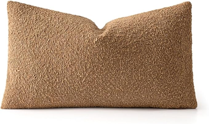 MIULEE Textured Boucle Throw Pillow Cover Brown Accent Solid Lumbar Pillow Case Decorative Vintage Soft Pack of 1 Couch Cushion Mid Century Chair Sofa Bedroom Livingroom Home Decor,24x12 Inch