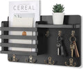 Nekon Mail Holder for Wall Mail Organizer with Key Hooks Hallway Farmhouse Decor Letter Sorter Made of Natural Wood with Floating Shelf and Flush Mount Hardware (16.8Inch x 10Inch x 3.2Inch)