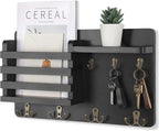 Nekon Mail Holder for Wall Mail Organizer with Key Hooks Hallway Farmhouse Decor Letter Sorter Made of Natural Wood with Floating Shelf and Flush Mount Hardware (16.8Inch x 10Inch x 3.2Inch)