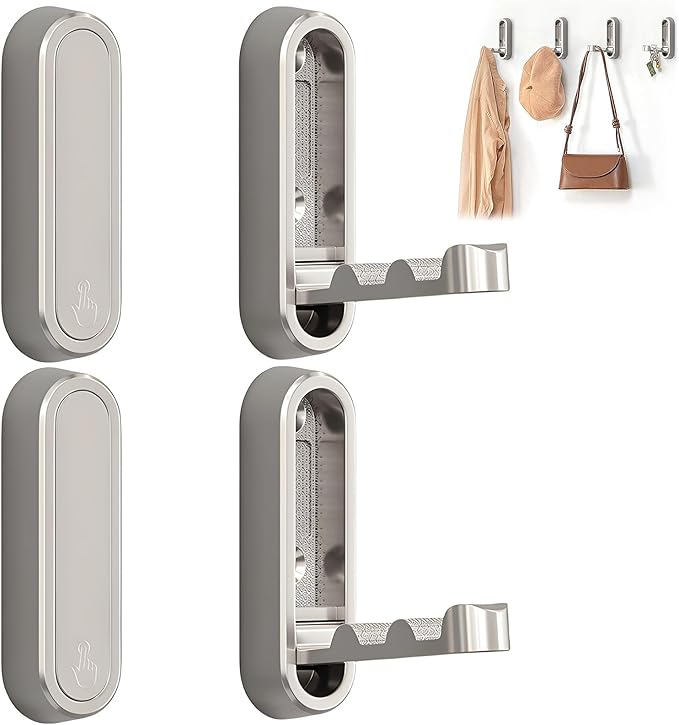 4Pcs Foldable Wall Hooks, Zinc Alloy Folding Hook Silver, Heavy Duty Folding Coat Hooks Wall Mounted for Hanging Coat Towels Bags Keys (Silver, 4 Pack)