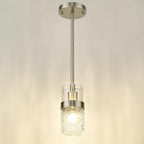 LMS Brushed Nickel Pendant Lights Kitchen Island, 1-Light Modern Glass Pendant Light Fixtures with Hammered Glass, Adjustable Mini Hanging Light for Kitchen Island Sink Bathroom, LMS-199