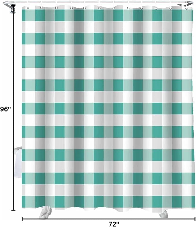 Vandarllin Rustic Green White Buffalo Check Plaid Pattern Shower Curtain, Farmhouse Shower Curtains Set with Hooks, Waterproof Fabric Bathroom Curtains Decor Home Accessories,72X 96 Inch Extra Long