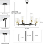 Black Chandeliers for Dining Room, Farmhouse Chandeliers 8 Light Dining Room Light Fixture with Clear Glass Shades Gold Pendant Lighting for Kitchen Island Living Room Entryway Staircase