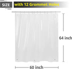 Short Clear Shower Curtain Liner 60x64, 12 Grommet Holes Plastic RV Shower Curtain 64 Inch Length with Magnets, Clear, 60x64