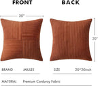 MIULEE Dark Rust Corduroy Pillow Covers Pack of 2 Boho Decorative Throw Pillows Soft Solid Fall Couch Pillowcases Cross Patchwork Textured Cushion Covers Home Decor for Living Room Bed Sofa 20x20 inch