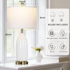 26" Modern White Glass Table Lamps Set of 2,Nightstand Lamp with USB A+C Ports & AC Outlet,Bedside Lamps with 3-Way Dimmable Touch Control Night Light for Bedroom Living Room Side Table