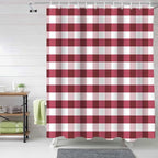 Christmas Shower Curtain, Rustic Burgundy White Buffalo Check Plaid Pattern Shower Curtains Set with Hooks, Farmhouse Waterproof Fabric Bathroom Curtains Decor Home Accessories,72 X 84 Inch Extra Long