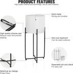 Sinolodo Mid Century Planter with Gold Plant Stand, 3 pcs Modern Planters for Indoor Plants, Metal Floor Planter Set with Foldable Stand(Pack of 3) (White Pot Black Stand, 9''+8''+7'')
