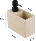 Beige Travertine Soap Dispenser with Sponge & Brush Holder – Hand & Dish Resin Soap Pump Bottle for Kitchen & Bathroom, 2-in-1 Countertop Organizer, with 2 Natural Sponges (Luxury Home Decor)