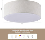 18'' Flush Mount Ceiling Light Modern Farmhouse Drum Ceiling Light Fixture with Linen Fabric Shade 3-Light Drum Ceiling Lighting Round Semi Flush Lighting for Bedroom Hallway Living Room Kitchen
