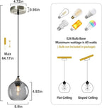 Light Grey Glass Pendant Lights Kitchen Island Globe Pendant Light Fixtures Modern Pendant Lighting for Bedroom Living Dining Room Light Fixture (5.9 in, 2 Pack)