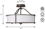 XiNBEi Lighting Semi Flush Mount Ceiling Light 18 Inch 3 Light Close to Ceiling Light with Fabric Shade and Frost Glass Diffuser in Dark Bronze Drum Semi Flush Light XB-SF1199-DB