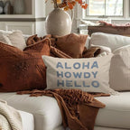 Blue Coastal Howdy Throw Pillow Cover 12x20, Dorm Decor, Granddaughter Preppy Coastal Decor, Trendy Retro Aloha Hello Coquette for Girls Room College Sofa Couch