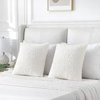 FUTEI Cream White Throw Pillow Covers 24x24 Inch Set of 2,Furry Faux Fur Teddy Boucle Textured Cushion Covers,Soft Fluffy European Pillow Shams,Home Decor for Couch Bed Living Room Office Car