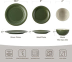 Famiware Garden Plates and Bowls Set, 12-Piece Dishes Set for 4, Scratch Resistant Kitchen Dishes Dinnerware Set - Microwave and Dishwasher Safe, Reactive Glaze and Embossed Stoneware, Dark Green