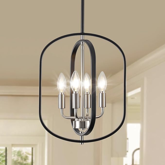 Black Nickel Chandelier Light, Modern Farmhouse Chandeliers for Dining Room Light Fixture, Adjustable Foyer Lighting Fixtures Small Rustic Kitchen Chandelier for Entryway Living Room Bedroom Hallway