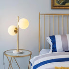 KCO Lighting Mid-Century Modern Table Lamp 2-Light Frosted Glass Globe Desk Lamp with Brushed Brass Finished Nightstand Bedside Lamp