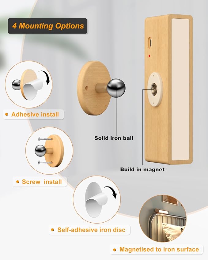 Battery Operated Wall Sconces Set of 2,Rechargeable Wall Lights Wood,Stick On Wall Lights for Bedroom,Wall Mounted Bedside Reading Lamps Dimmable,Battery Powered Wall Lamp for Bedroom