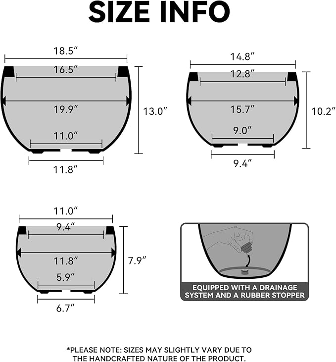 Kante 19.9" Dia Round Concrete Planter, Outdoor/Indoor Large Bowl Plant Pots with Drainage Hole and Rubber Plug for Garden Patio Balcony Home, Mint Green