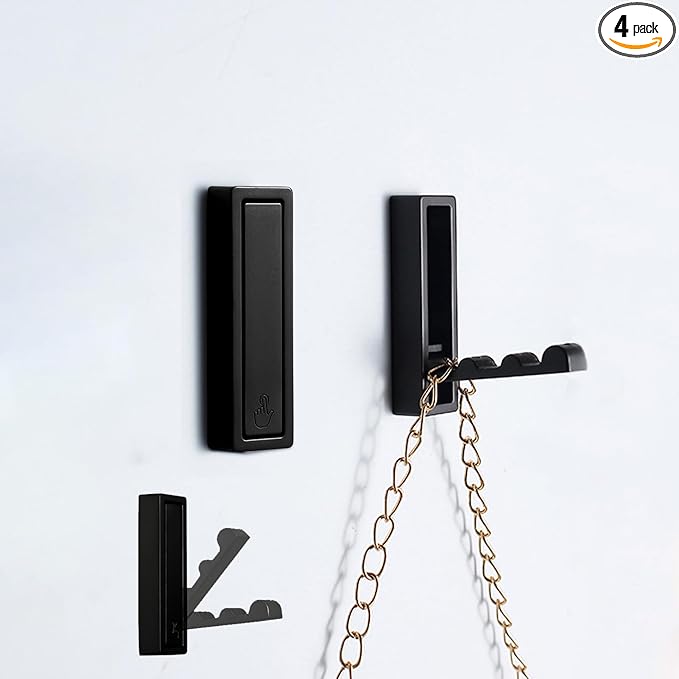 Foldable Coat Hooks 2 Pack,Heavy Duty Wall Hooks for Hanging Coats Towels Backpacks Bags Matte Black Towel Hooks for a Functional Home (Matte Black, 2)