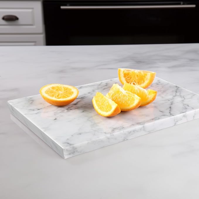 Koville Italian Carrara Marble Cutting Board for Kitchen, 12x8inch Hand Crafted Marble Slab for Cheese, Charcuterie, Pastry Board - Wedding Gift, House Warming Gift