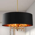 Black Drum Chandelier Gold Drum Shade Chandelier 4-Light Modern Linen 17.75“Chandeliers Light Fixture for Dining Room, Bedroom, Kitchen Island, Living Room, E12,Rod Adjustable