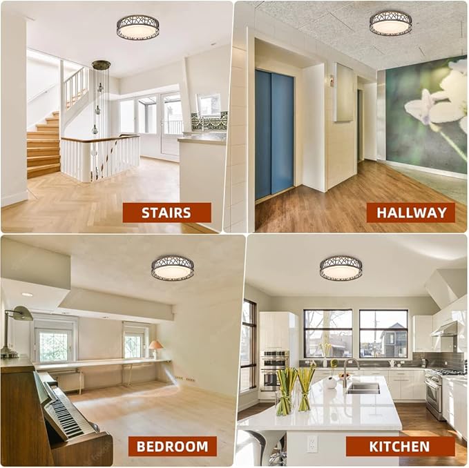 LED Flush Mount Ceiling Light 2 Pack, 14 Inch 20W Dimmable Round Deco Lighting Fixture Oil Rubbed Bronze Finished,1400 Lumens 3000K Warm White, ETL Listed Metal Body White Acrylic Lampshade