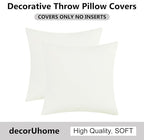 decorUhome Chenille Cream White Throw Pillow Covers 20x20 Inch Set of 2, Decorative Soft Couch Pillow Covers Solid Dyed Accent Velvet Farmhouse Neutral Square Pillow Cases for Sofa Bed Living Room